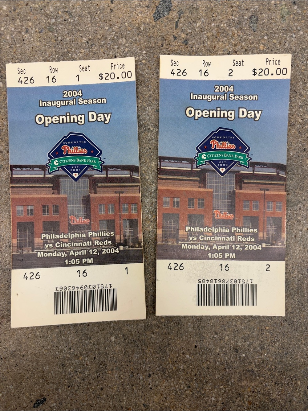 Vintage Philadelphia Phillies 2004 Opening Day Tickets Citizens Bank Park